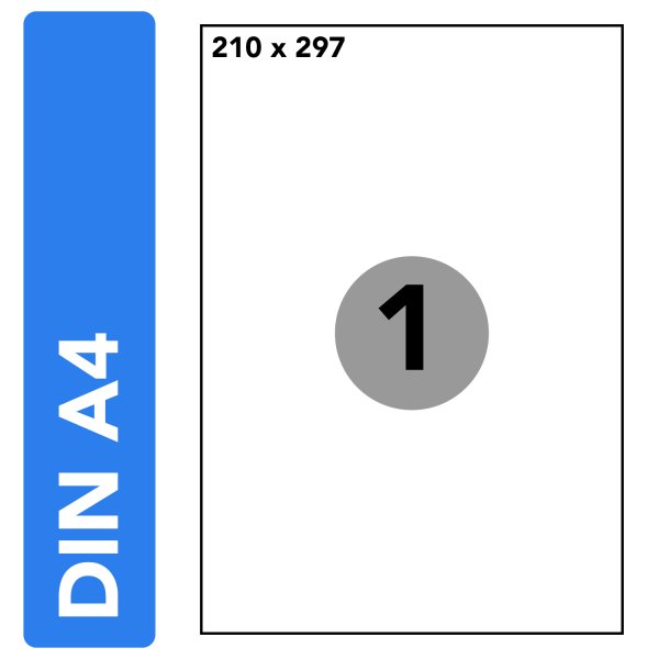 Etiketten DIN A4 Bögen 210 × 297  mm - Selbstklebend permanent haftend 100 Blatt 100 Etiketten